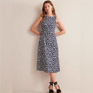 Boden Slash Neck Midi Dress Navy Geo Cascade‎ Size 6R